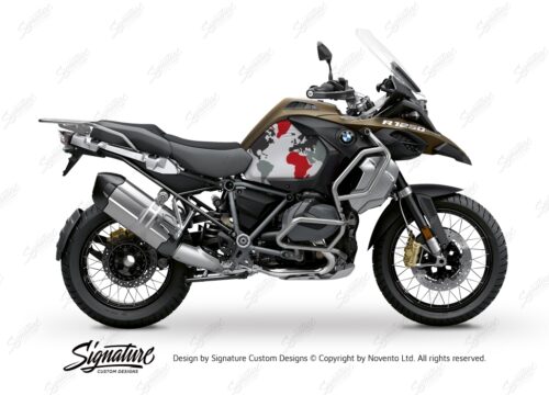 BKIT 3603 BMW R1250GS Adventure Style Exclusive The Globe Red Grey Side Tank Stickers Kit 01