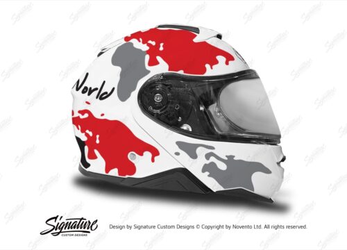 HEL 3649 Shoei Neotec II White The Globe Series Red Grey Stickers Kit Right