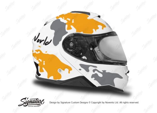 HEL 3651 Shoei Neotec II White The Globe Series Yellow Grey Stickers Kit Right