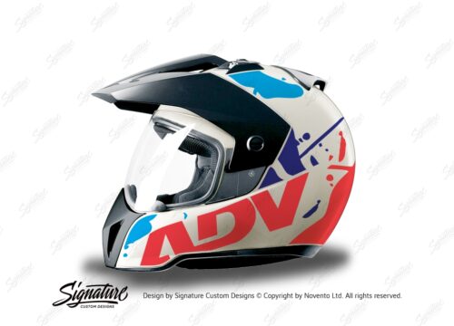 HEL 3704 BMW Enduro 2010 Helmet White Safari Fluo Red Blue Stickers Kit Left