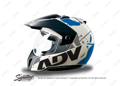 HEL 3707 BMW Enduro 2010 Helmet White Safari Blue Grey Stickers Kit Left