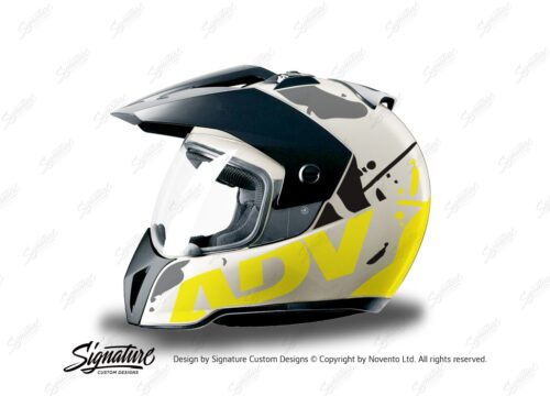 HEL 3718 BMW Enduro 2010 Helmet White Safari Fluo Yellow Grey Stickers Kit Left