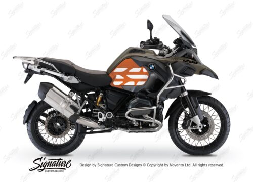 BSTI 3768 BMW R1200GS LC Adventure Olive Matte Side Tank Wrap with GS Lines Stickers Orange 01