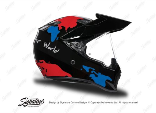 HEL 3747 AGV AX 9 Helmet Black The Globe Red Blue Stickers Kit Right