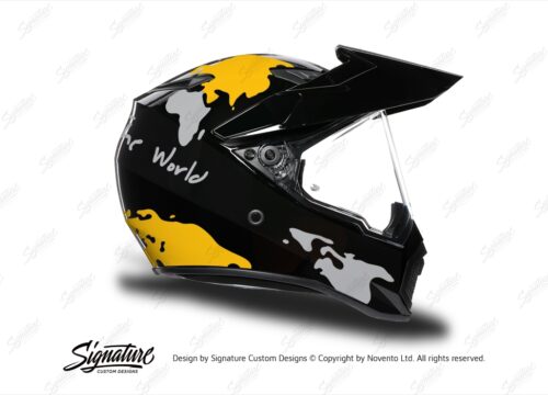 HEL 3749 AGV AX 9 Helmet Black The Globe Yellow Silver Stickers Kit Right