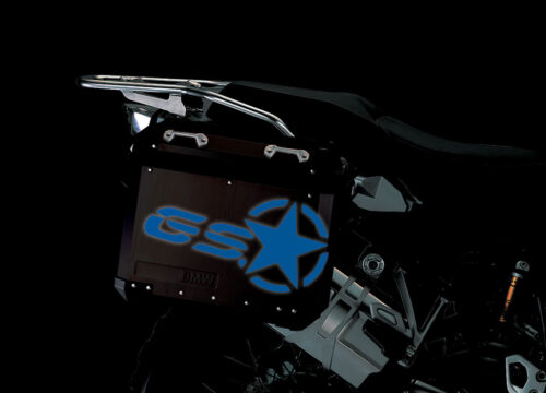 BSTI 4053 BMW ALUMINUM SIDE PANNIERS BLACK GS STAR REFLECTIVE STICKERS blue night