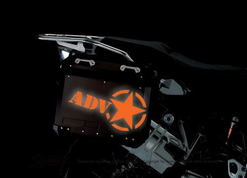 BSTI 4055 BMW ALUMINUM SIDE PANNIERS BLACK ADV STAR REFLECTIVES orange night